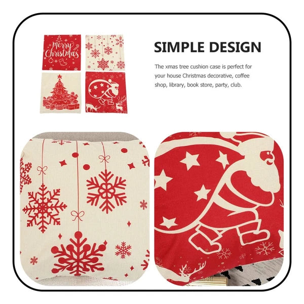 4Pcs Christmas Pillow Cover Sofa Cushion Case Zippered Pillowcase (45x45cm)