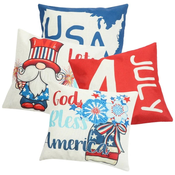 4 Pcs Decorative Pillow Cover Modern Cushion Independence Day Case Covers