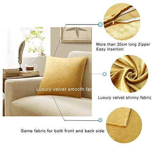 Gold Velvet Decorative Throw Pillow Covers for Sofa Bed 2 Pack Soft Cushion C...