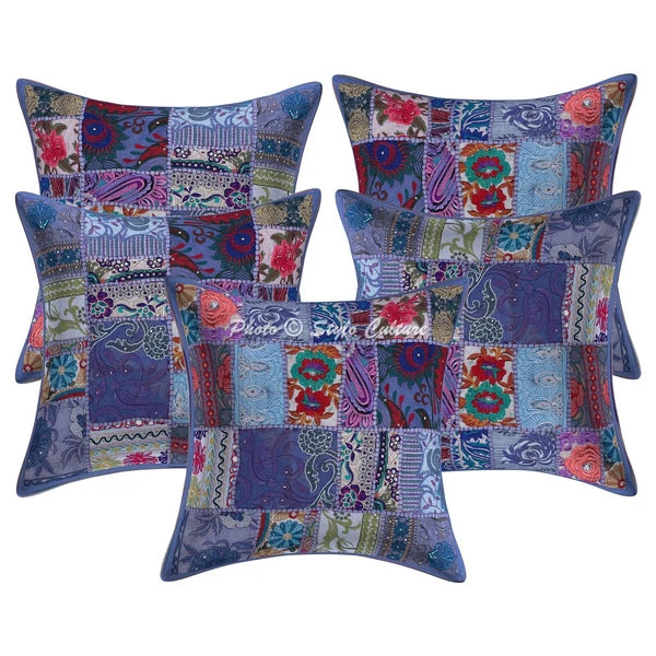 Boho Hippie Yoga Pillow Case Cushion Cover Gray Vintage Patchwork Meditation
