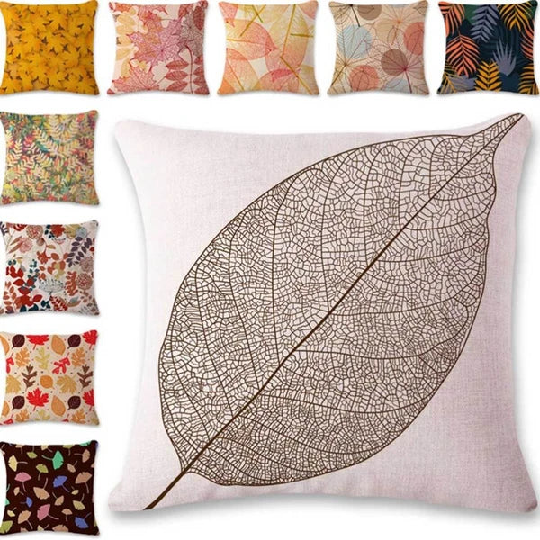 2 Pcs Leaf Pillow Cover Cushion Autumn Linen Square Sofa Pillowcase