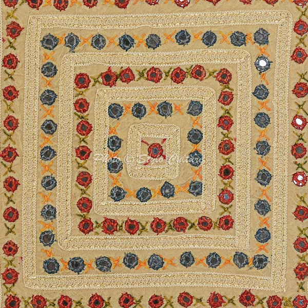 Ethnic Cotton Sofa Throw Pillow Case Yellow Embroidery Mirror Cushion Cover