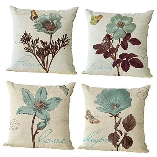 Set of 4 Floral Decorative Throw Pillow Covers 22" x 22" (Pack of 4) Plant 02