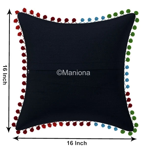 Indian Suzani Black Flloral Pillow Cover Embroidered Bed/Sofa Decor Set of 2 pc