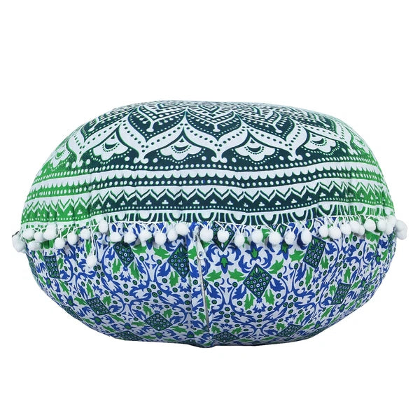 Green Round Boho Cushion Cover Meditation Indian Cotton Sofa Bed Pillowcase 55cm