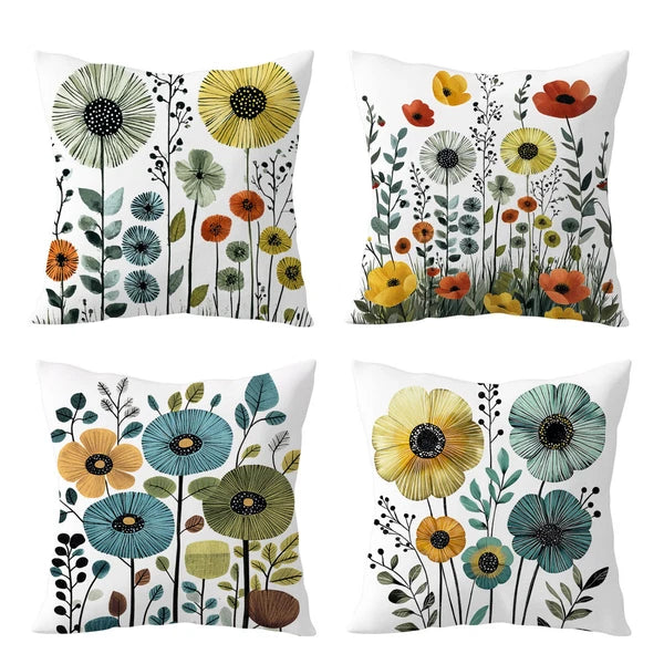 4pcs Vintage Botanical Colorful Floral Pillow Case Cushion Cover Sofa Home Decor