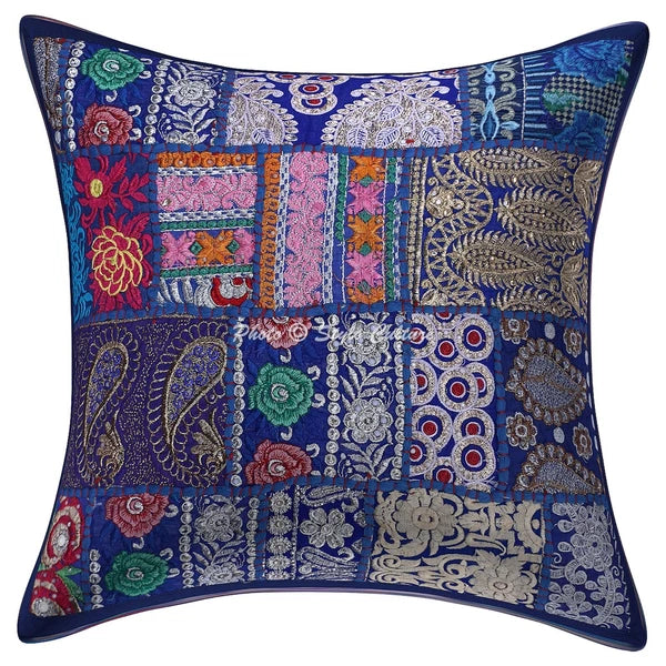 Hippie Yoga Pillow Case Indian Cushion Cover Blue Vintage Boho Meditation