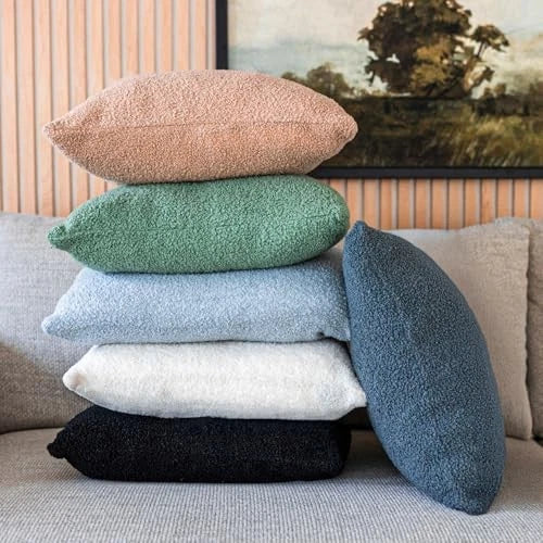 Blue Teddy Boucle Pillow Covers 20x20 2pcs for Home Living Room Decor, Sherpa