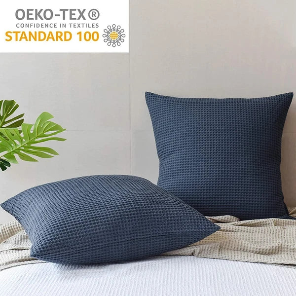 PHF 100% Cotton Waffle Weave Euro Pillow Zip Cases Covers Bed Sofa 26x26 Blue