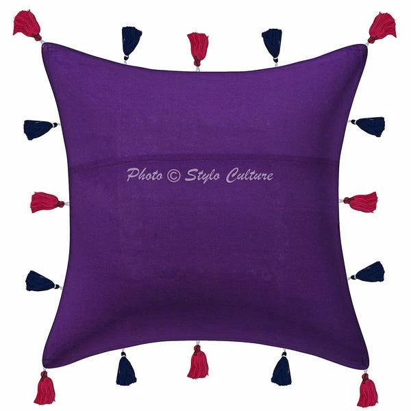Ethnic Cotton Sofa Pillow Cases Purple 40x40 cm Patchwork Floral Cushion Cover