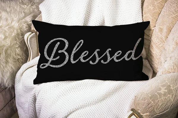 12x20 Inch Blessed Word Decorative Lumbar Pillowcase Throw Pillow Cover for Sofa