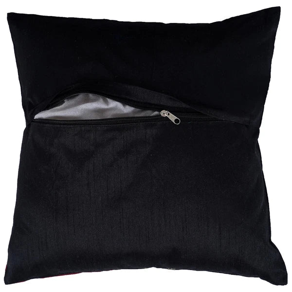 2 pcs Silk Cushion Cover Black & Red Decorative Throw Pillow for Living Room