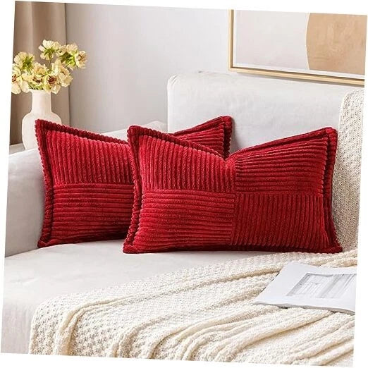 Decorative Lumbar Throw Pillow Covers for Couch Bed 20" x 12" (Pack of 2) Red