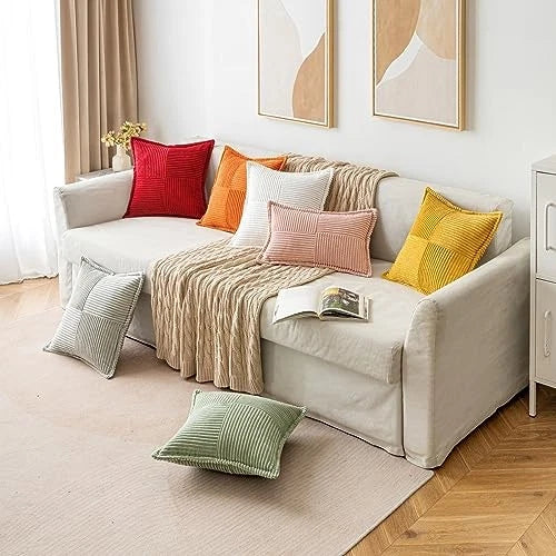 Decorative Lumbar Throw Pillow Covers for Couch Bed 20" x 12" (Pack of 2) Red