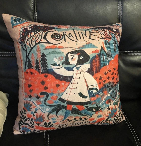 Coraline couch bed room pillow cover up decor pillow Neil Gaiman