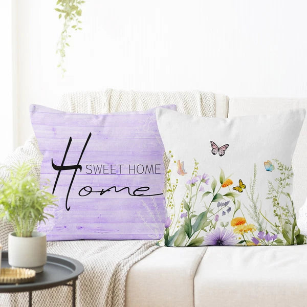 4pcs Cute Bird Plant Purple Floral Pillow Case Cushion Cover Sofa Home Decor