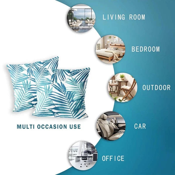 Blue Plant Leaf Decorative Throw Pillow Covers for Couch Bed Sofa Living Room...