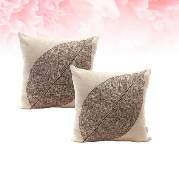 2 Pcs Leaf Pillow Cover Cushion Autumn Linen Square Sofa Pillowcase