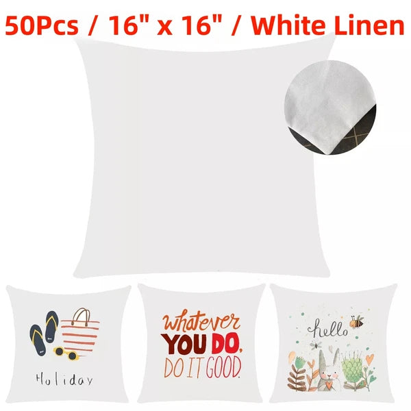 50pcs 16"x16" Blank White Linen Sublimation Blank Pillow Case Sofa Cushion Cover