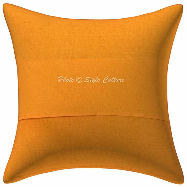 Ikat Sofa Pillowcase Kantha Embroidered Cotton Throw Cushion Cover Yellow Decor