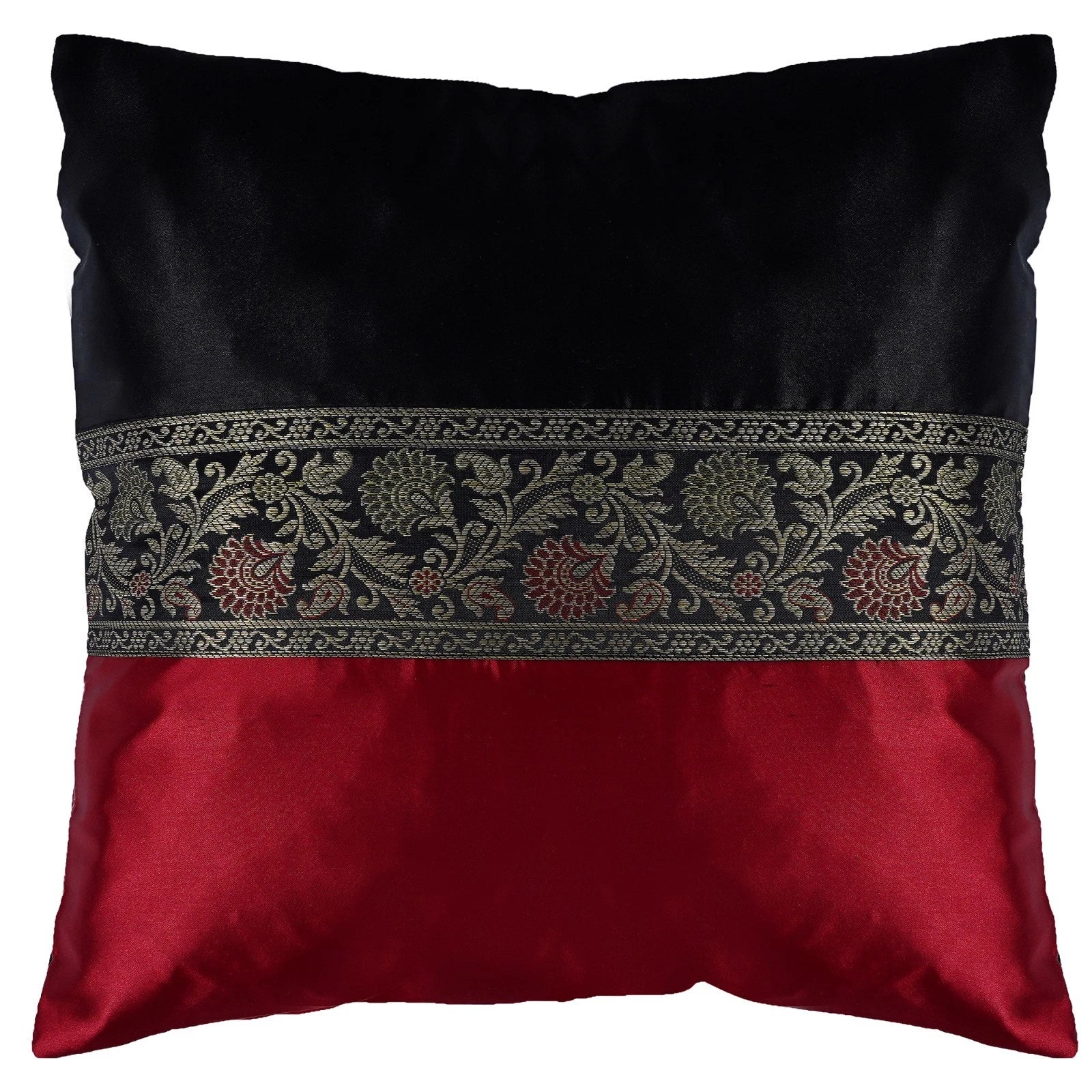 2 pcs Silk Cushion Cover Black & Red Decorative Throw Pillow for Living Room