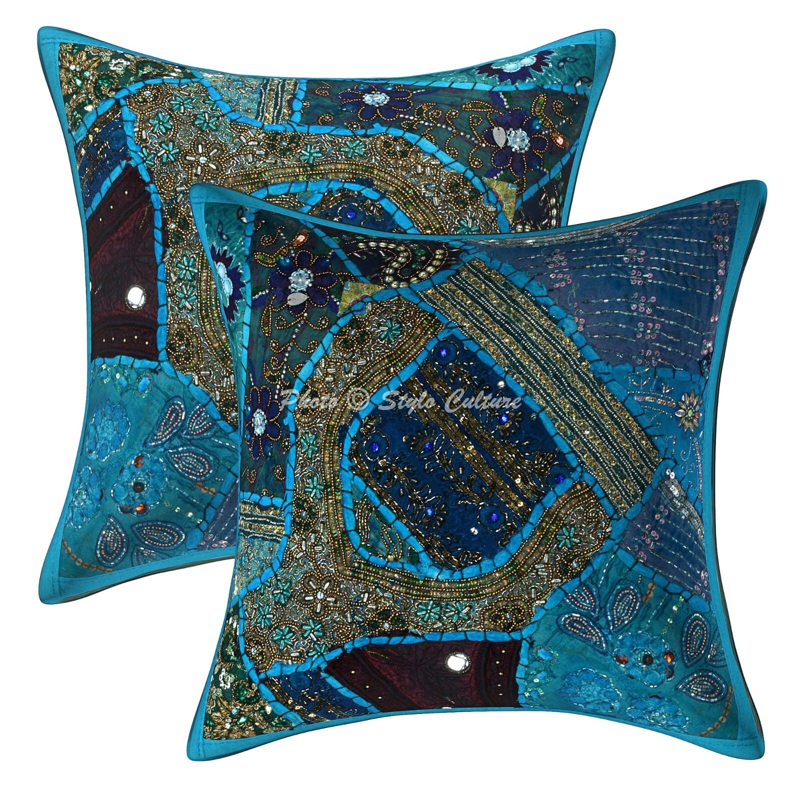 Beaded Cushion Cover Boho Throw Ethnic Pillow Case Hippie Gypsy Home Decor