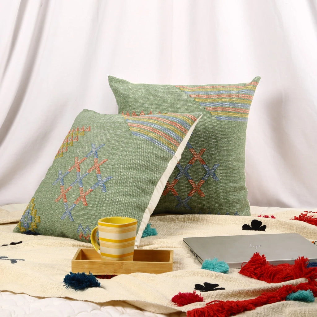 Green Handwoven Sabra kilim Pillow Cover Set of 2 cushion for sofa decor