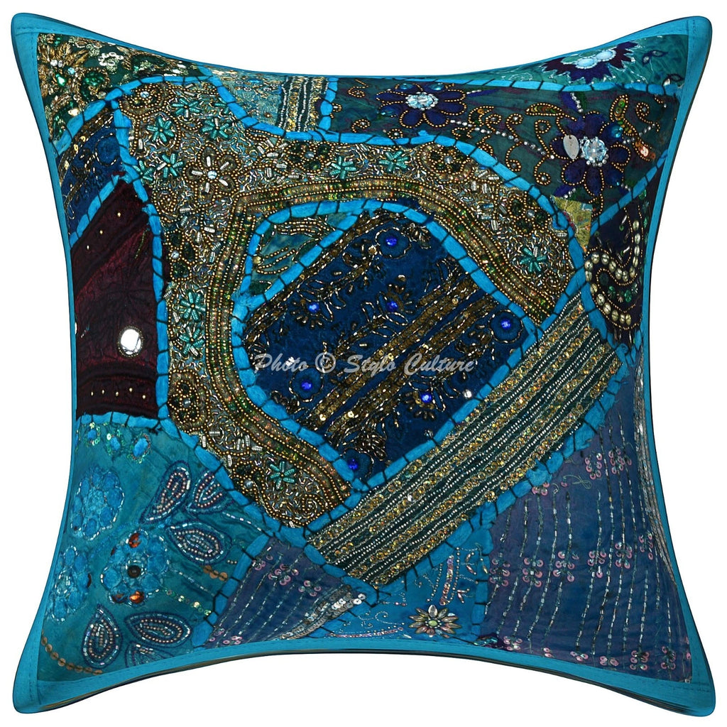 Beaded Cushion Cover Boho Throw Ethnic Pillow Case Hippie Gypsy Home Decor
