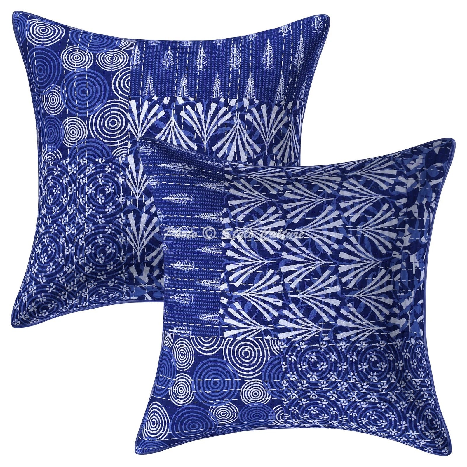 Cushion Cover Pillow Case Kantha Indian Traditional Throw Decor Art Yoga