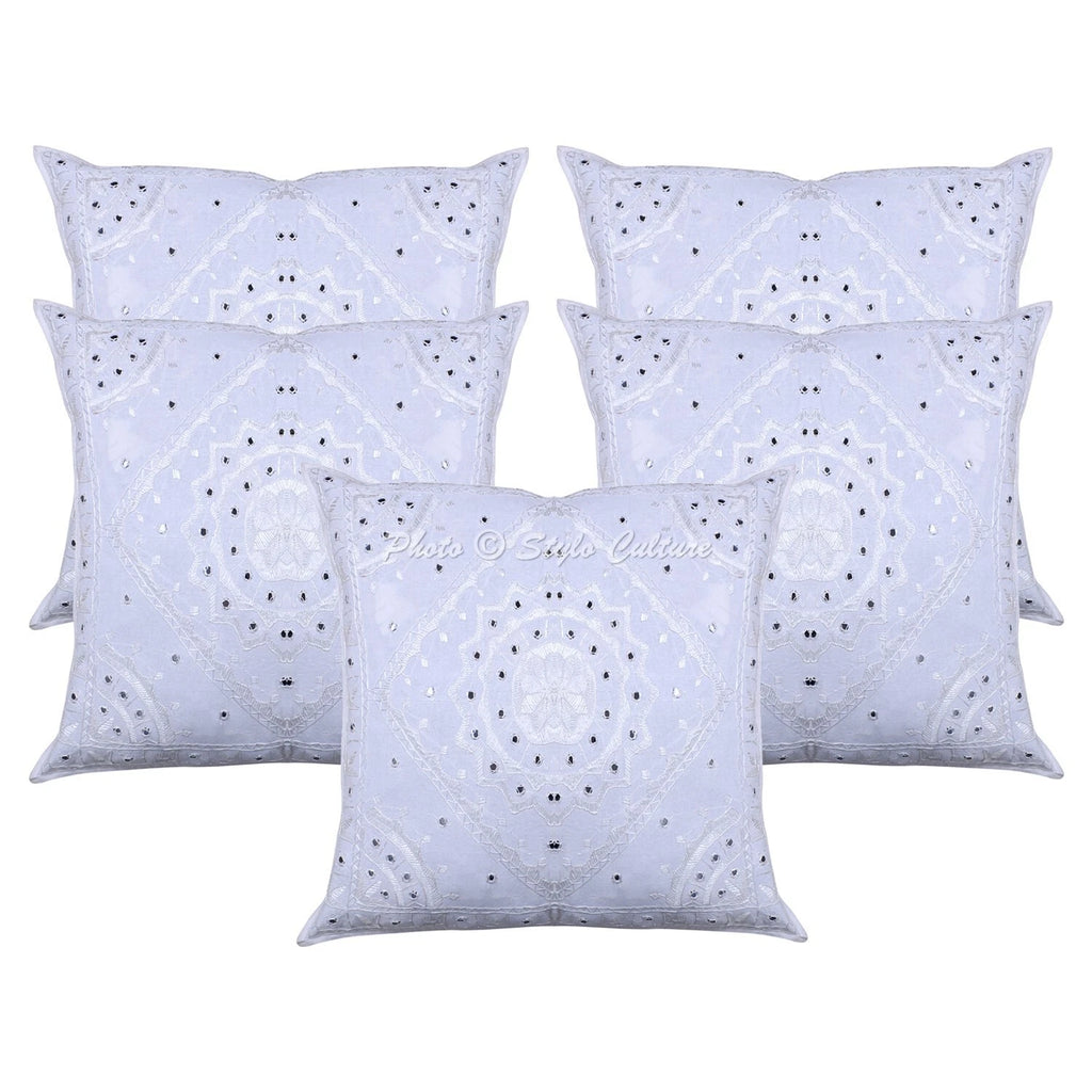 Pillow Cover Handcrafted Boho Embroidered Decor Car Sofa Cushion Case 24 x 24 in