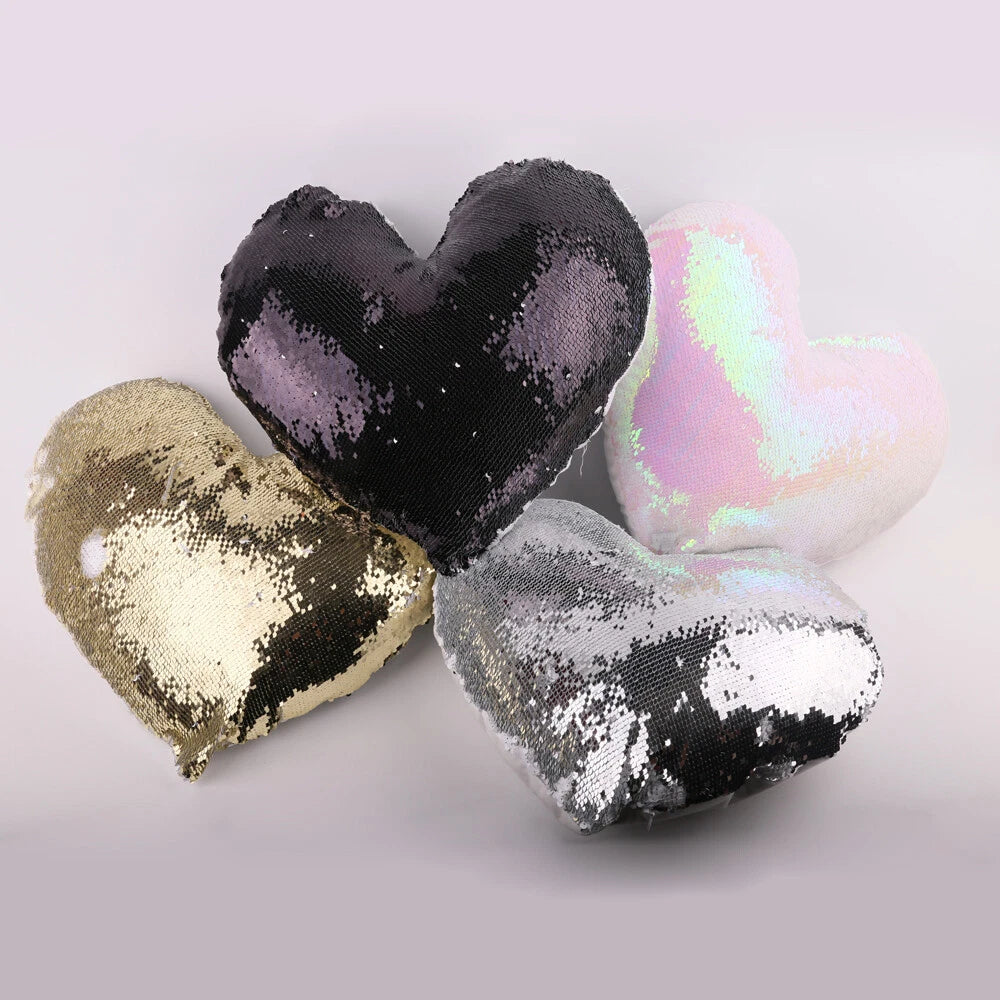 10Pcs Heart Shaped Sublimation Pillow Case Sequin Glitter Sofa Cushion Cover DIY
