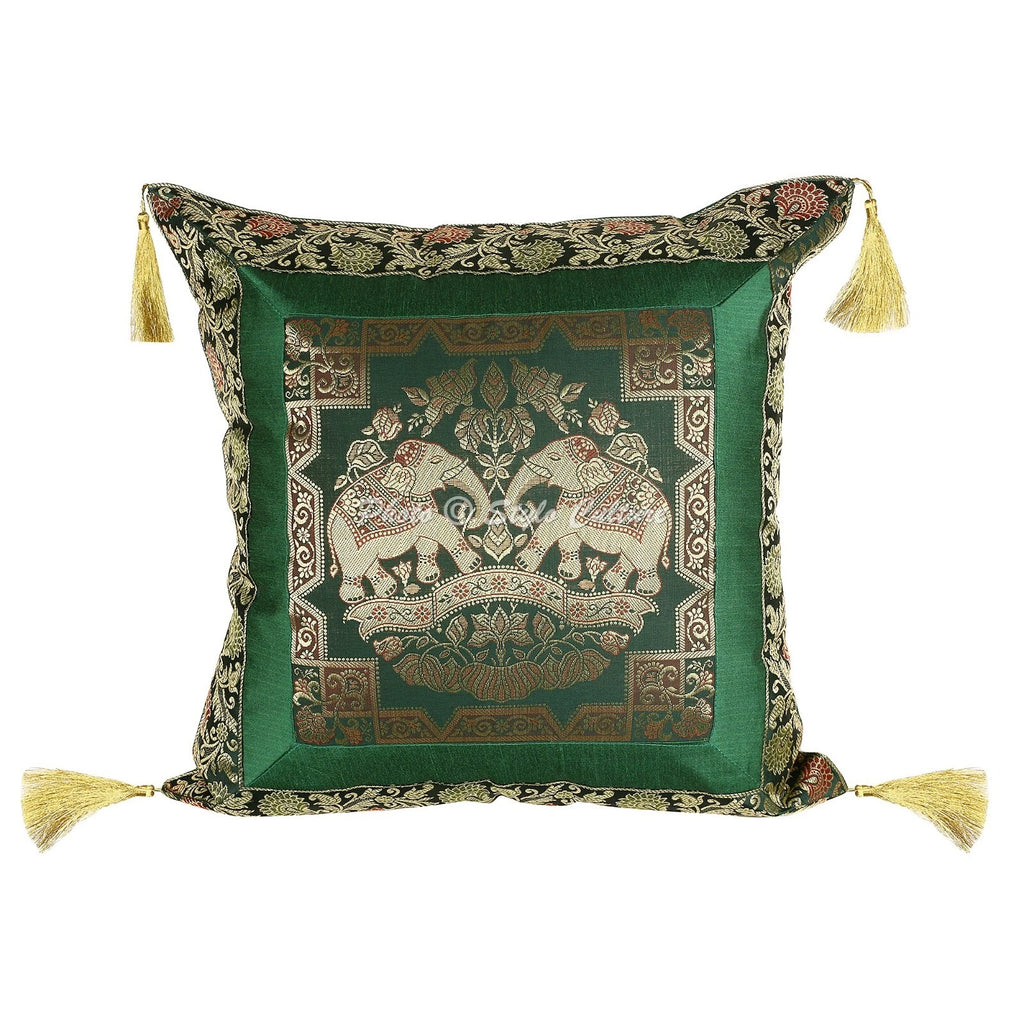 Pillow Cover Elephant Brocade Jacquard Decor Car Sofa Cushion Case 18 x 18 in