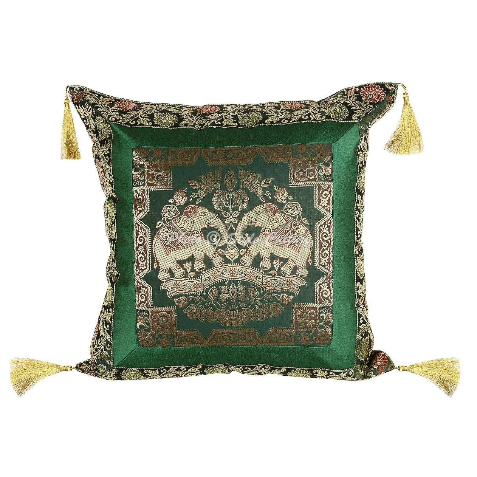 Pillow Cover Elephant Brocade Jacquard Decor Car Sofa Cushion Case 18 x 18 in