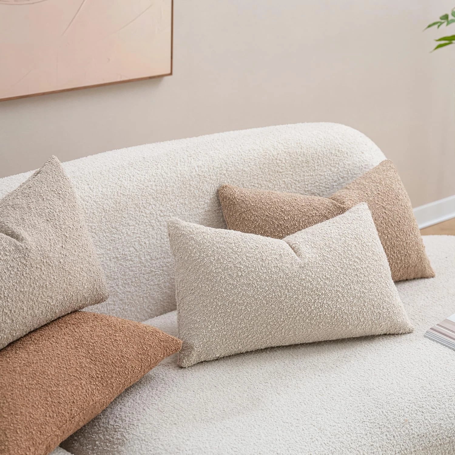 Textured Boucle Throw Pillow Covers 12x20 Camel for Bed Couch Sofa Living Roo...