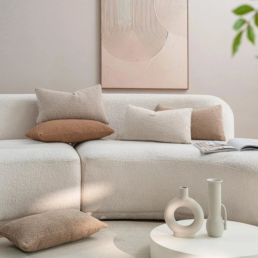 Textured Boucle Throw Pillow Covers 12x20 Camel for Bed Couch Sofa Living Roo...