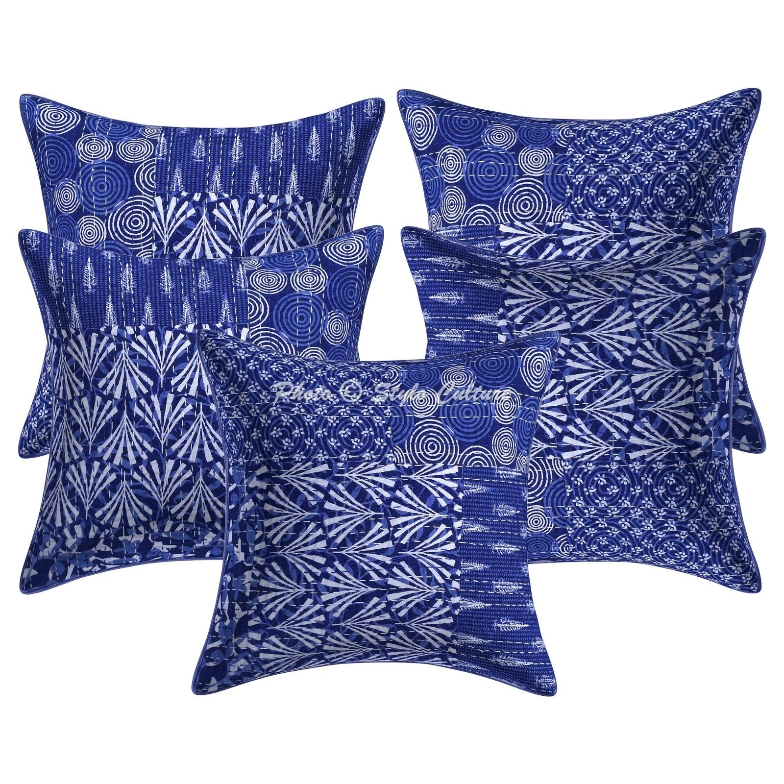 Indian Cushion Cover Pillow Case Kantha Ethnic Traditional Throw Decor Art Yoga