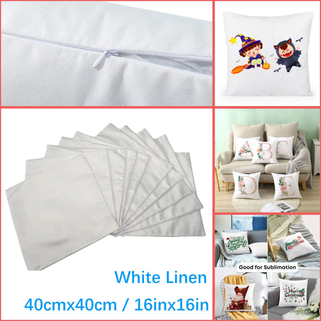 50pcs 16"x16" Blank White Linen Sublimation Blank Pillow Case Sofa Cushion Cover