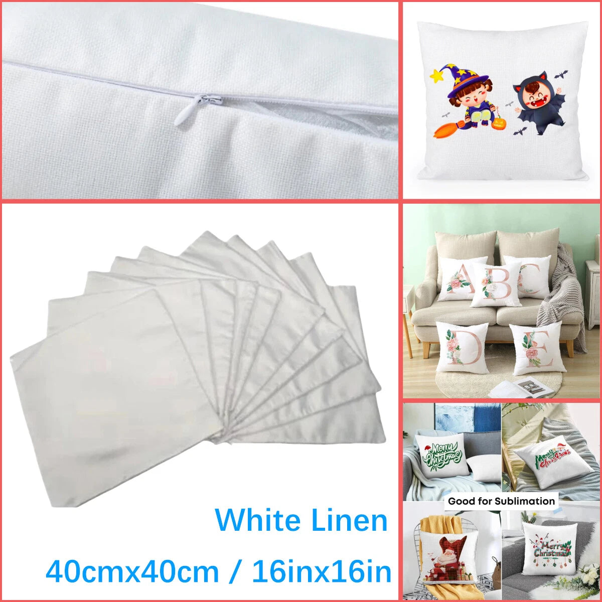 50pcs 16"x16" Blank White Linen Sublimation Blank Pillow Case Sofa Cushion Cover
