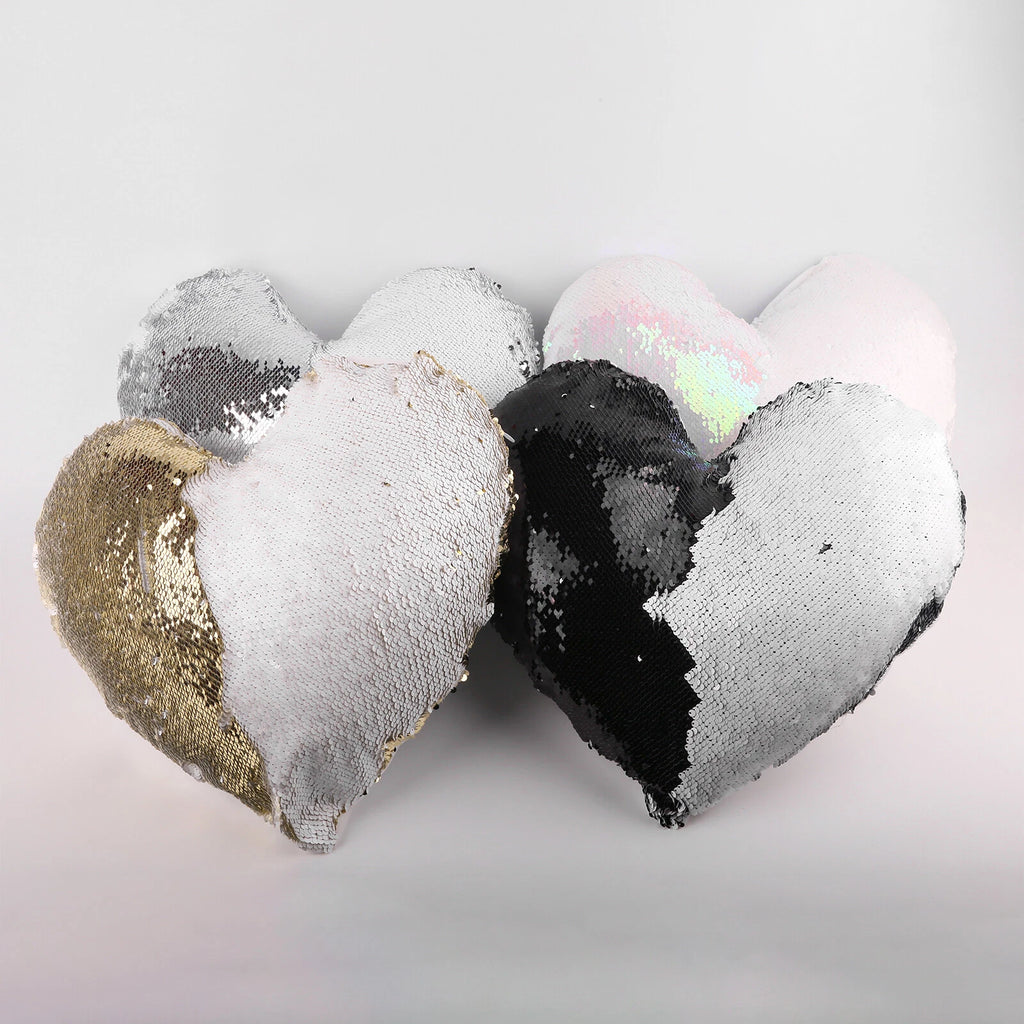 10Pcs Heart Shaped Sublimation Pillow Case Sequin Glitter Sofa Cushion Cover DIY