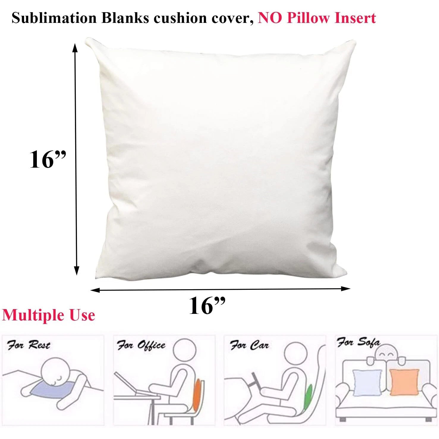 50pcs 16"x16" Blank White Linen Sublimation Blank Pillow Case Sofa Cushion Cover