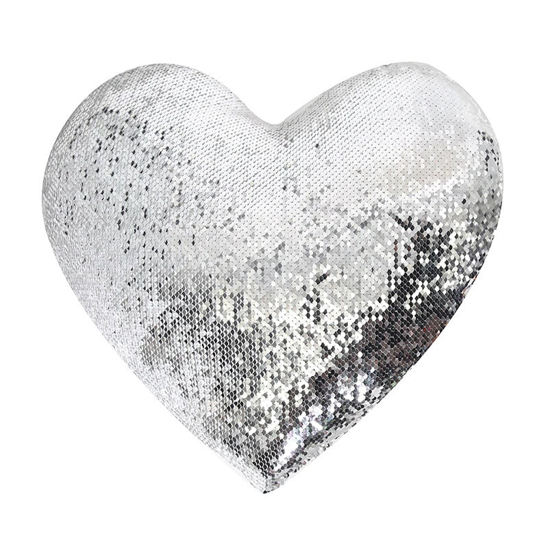10Pcs Heart Shaped Sublimation Pillow Case Sequin Glitter Sofa Cushion Cover DIY