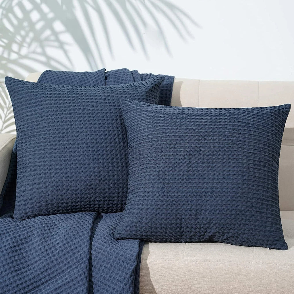 PHF 100% Cotton Waffle Weave Euro Pillow Zip Cases Covers Bed Sofa 26x26 Blue