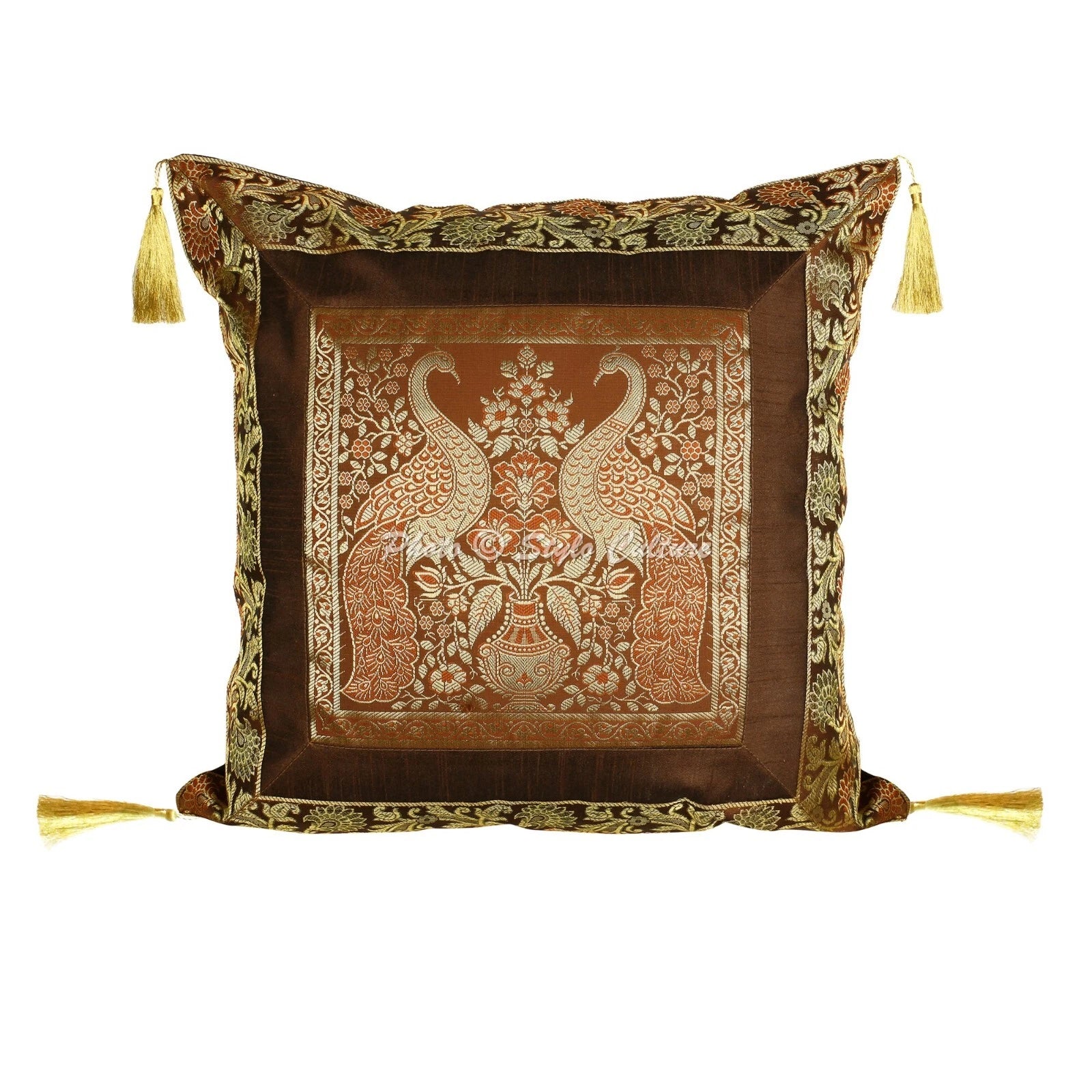 Cushion Cover Peacock Brocade Jacquard 18 x 18 in Hippie Sofa Car Pillow Case