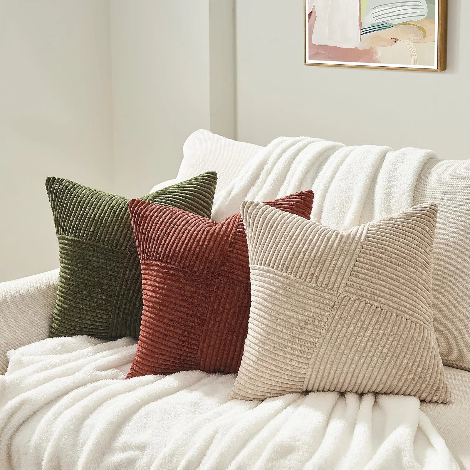 Set of 2 Olive Green Decorative Throw Pillow Covers 20x20 Inches for Couch Be...