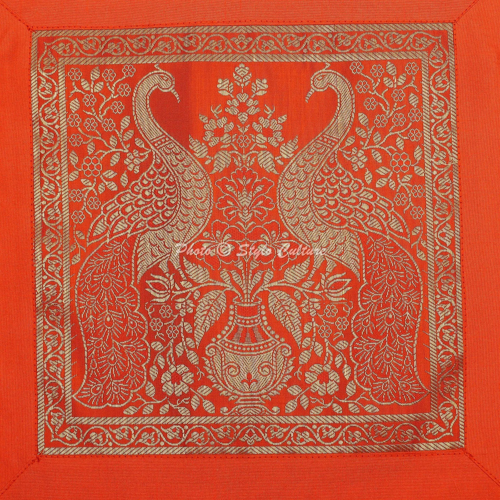 Boho Hippie Yoga Pillow Case Cushion Cover Orange Brocade Jacquard Meditation