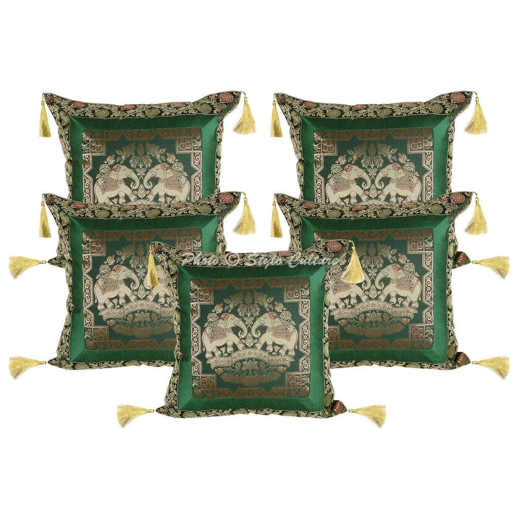 Pillow Cover Elephant Brocade Jacquard Decor Car Sofa Cushion Case 18 x 18 in