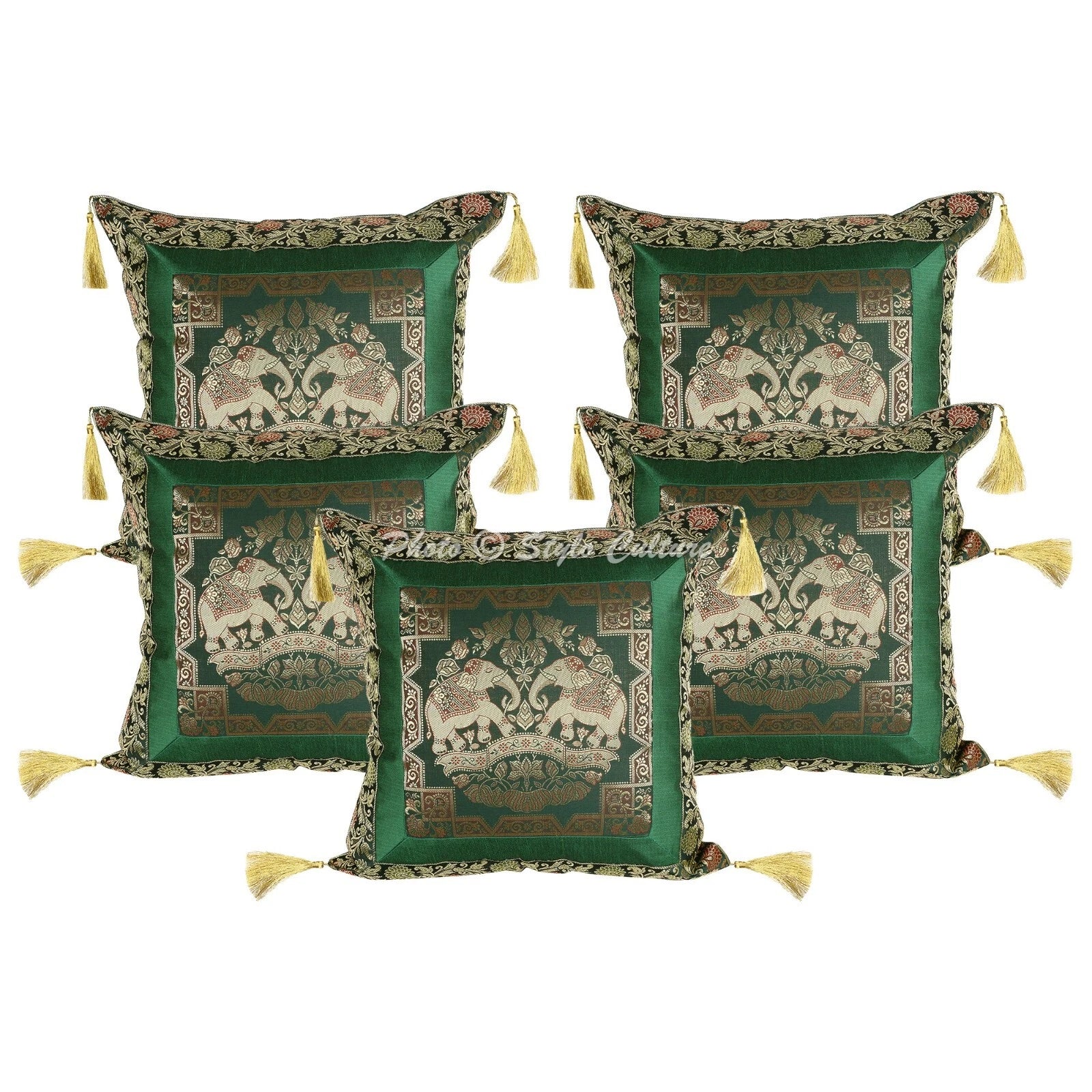 Pillow Cover Elephant Brocade Jacquard Decor Car Sofa Cushion Case 18 x 18 in
