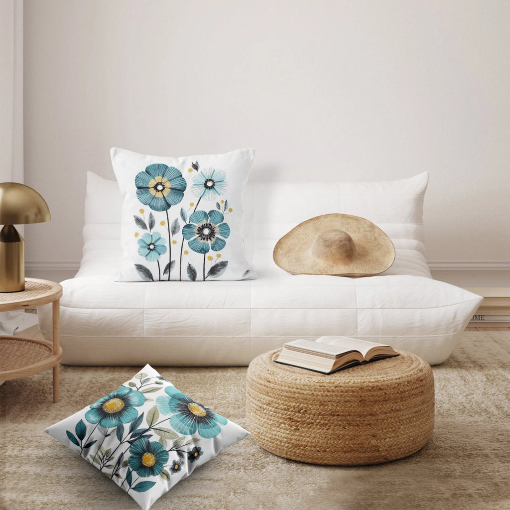 4pcs Spring Botanical Blue Floral Pillow Case Cushion Cover Sofa Home Decor