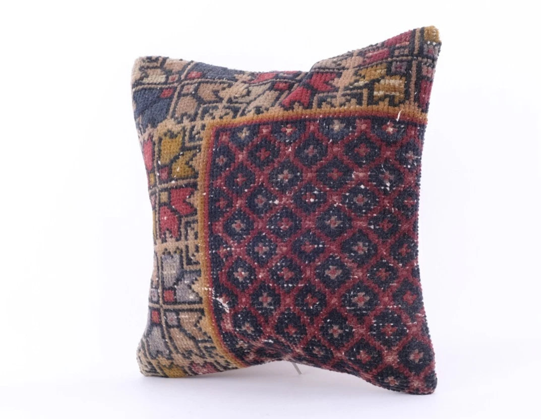 16''x16'' Turkish Kilim Pillow Cover Sofa Rug Decorative Handmade Cushion Cover