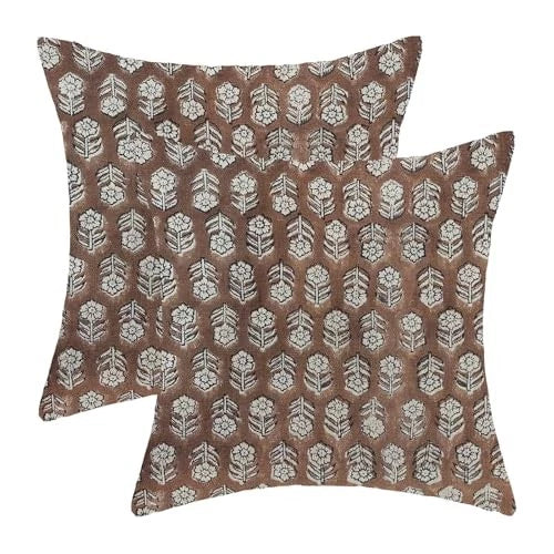 Brown Pillow Covers 18x18 Inch Set of 2, 18" x 18" (Pack of 2) Brown Floral